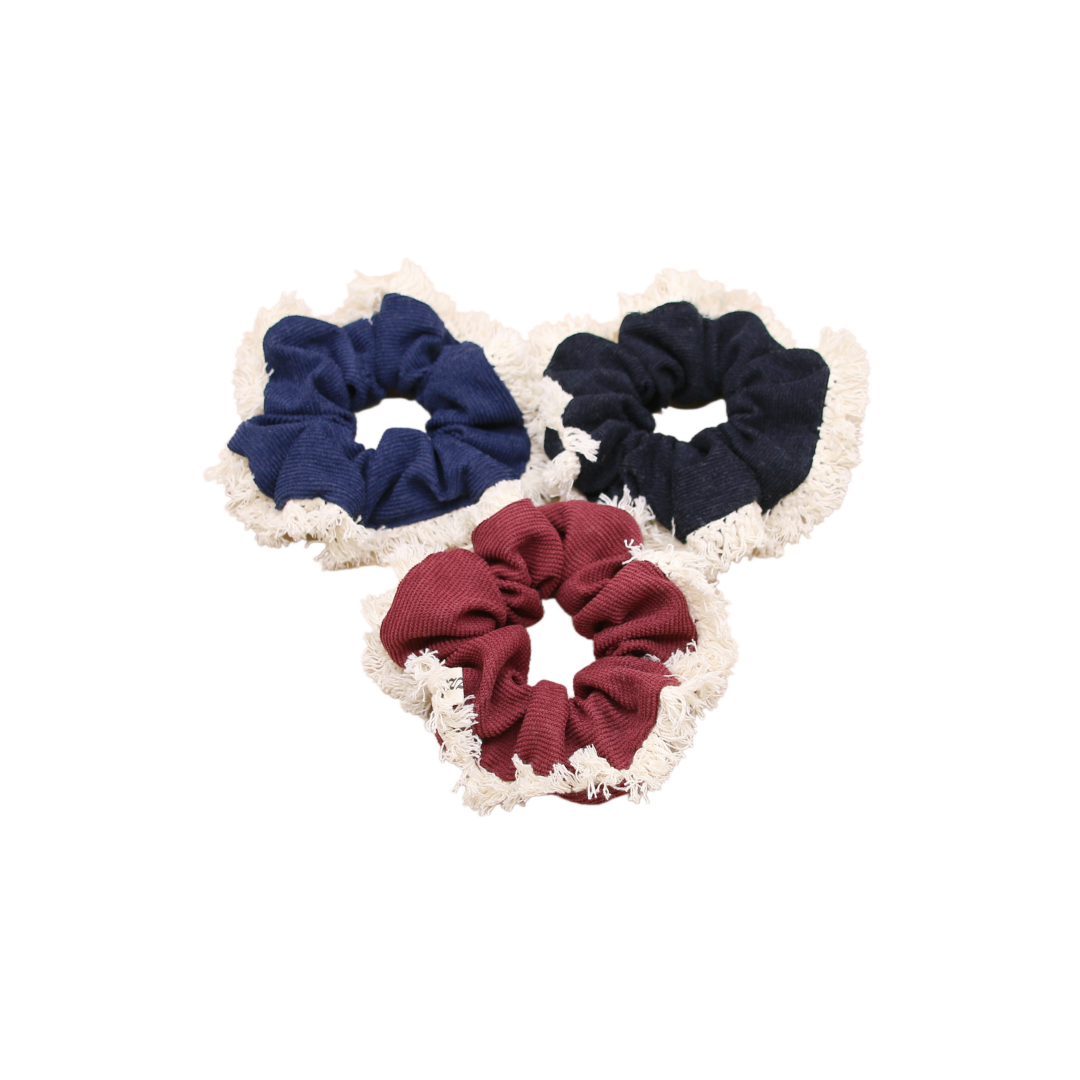 pony scrunchie curderoy fringe