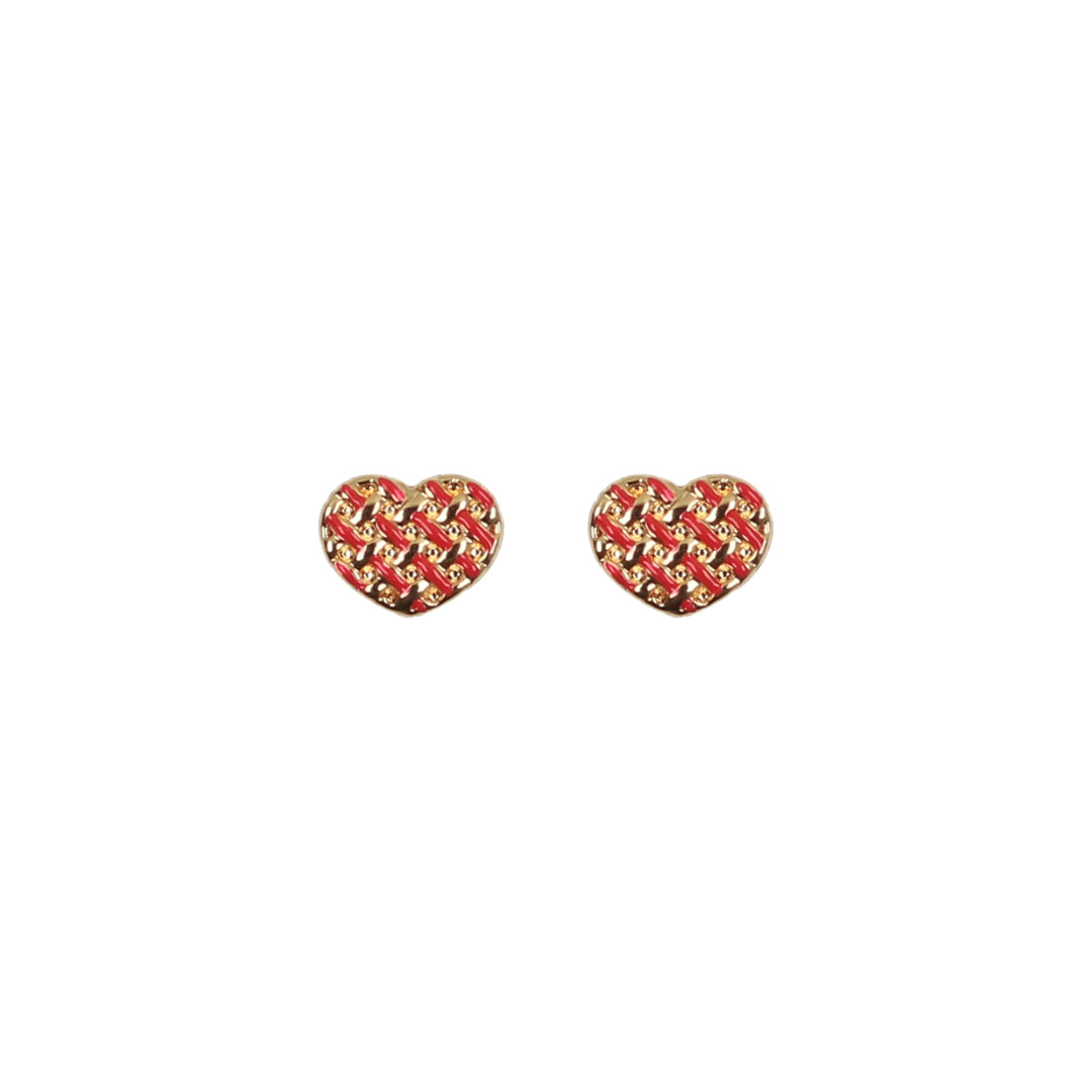 earring enamel lattice puffed heart studs
