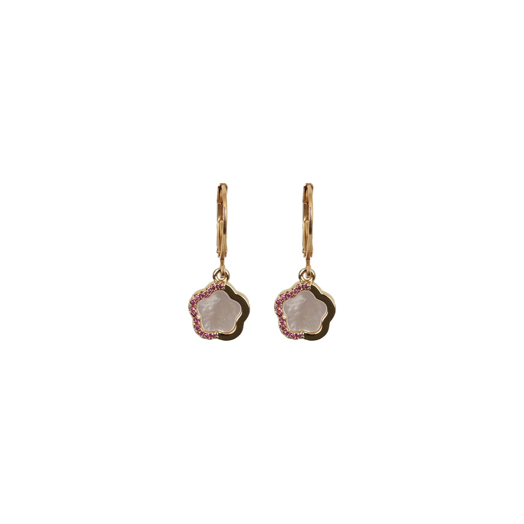 earring split cz edge 5 petal clover