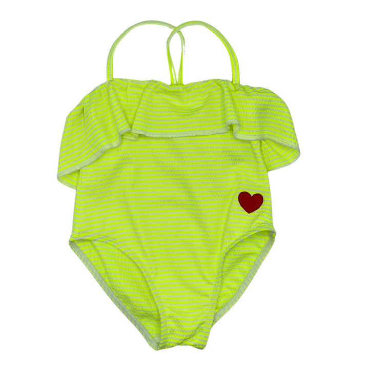 bathing suit striped ruffle with embroidered heart