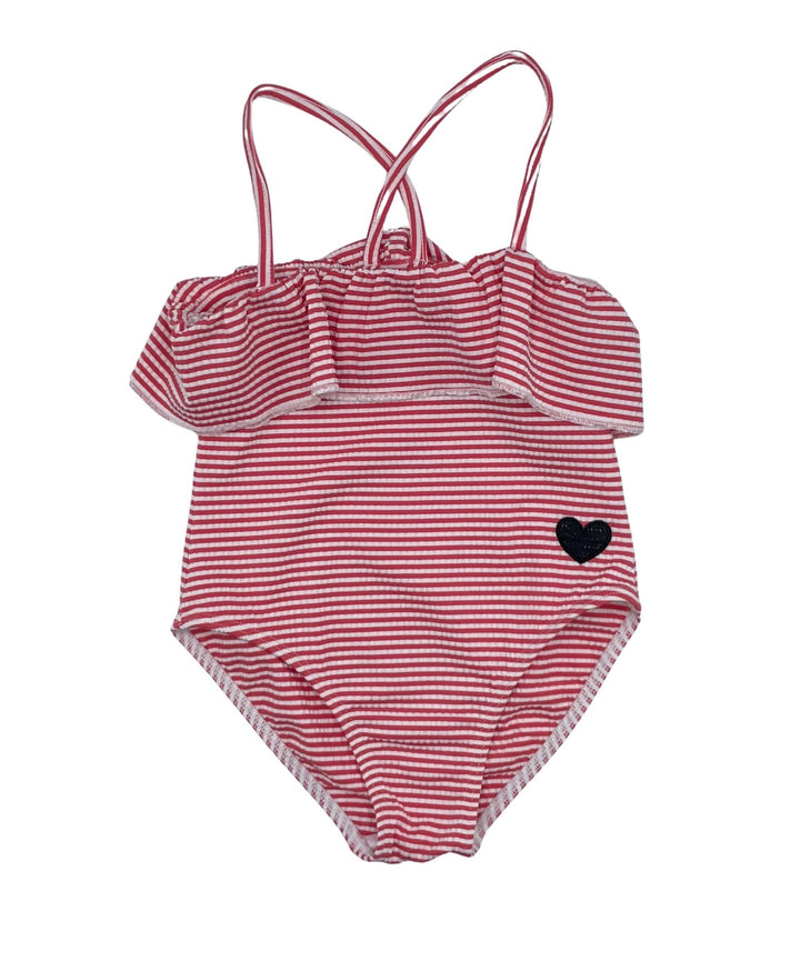 bathing suit striped ruffle with embroidered heart