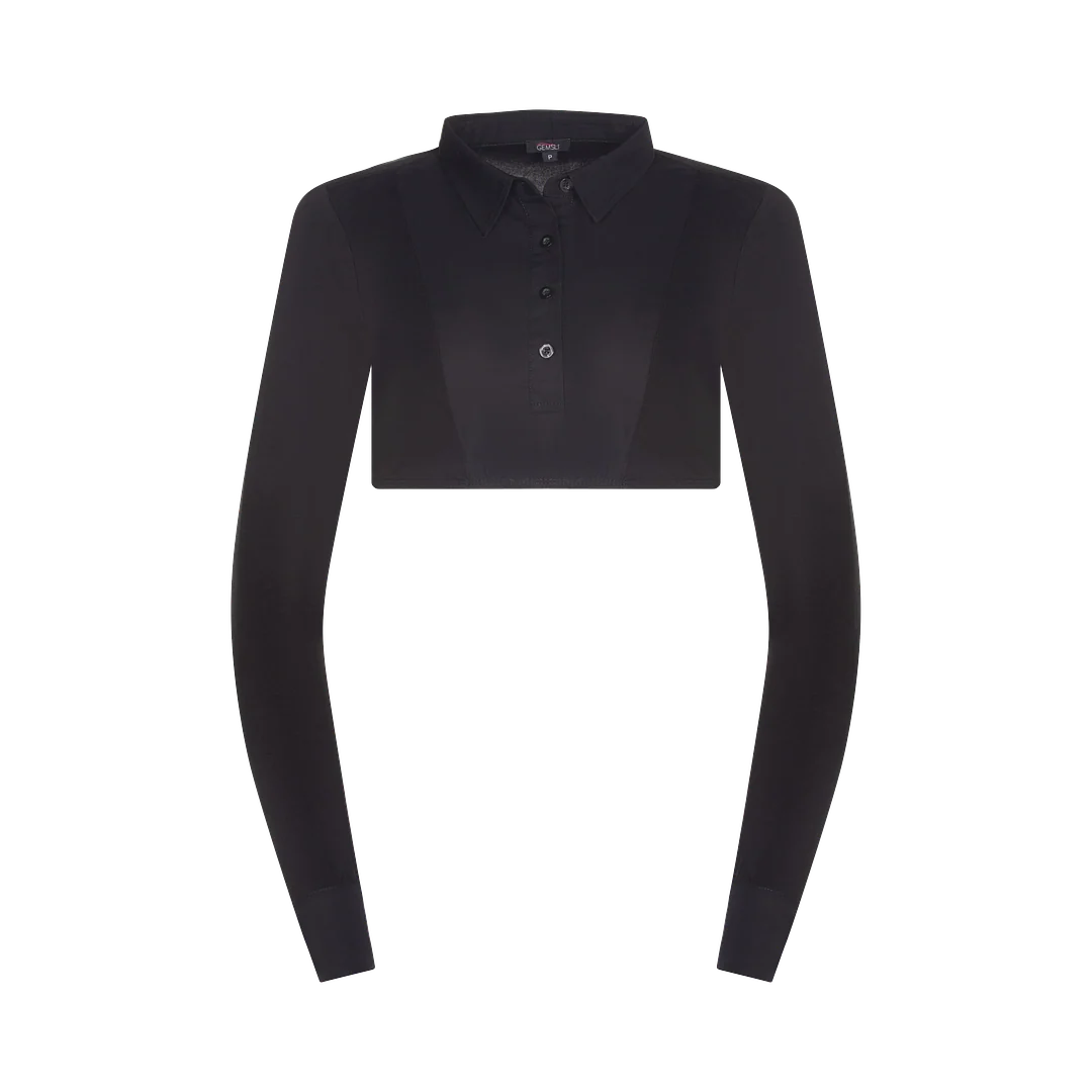 shell cropped long sleeve with pointy collar