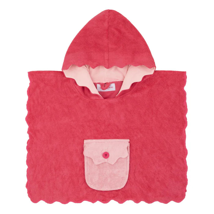 bathrobe scalloped edge terry poncho with pocket