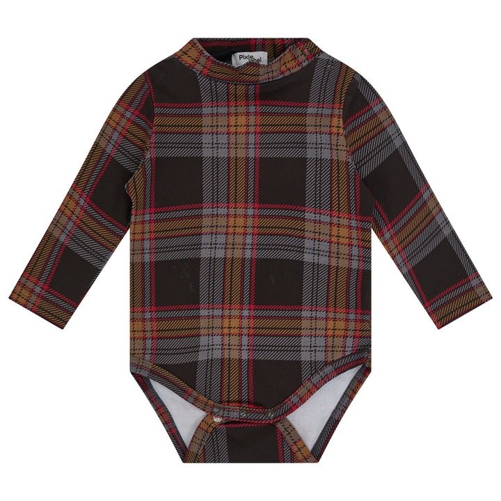 one piece plaid mockneck with overalls