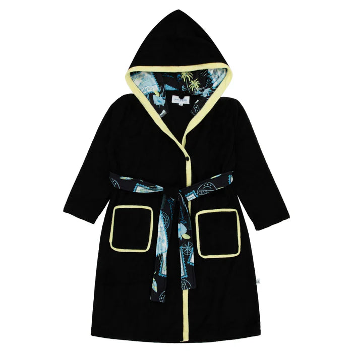 bathrobe contrast pockets terry tie with hood