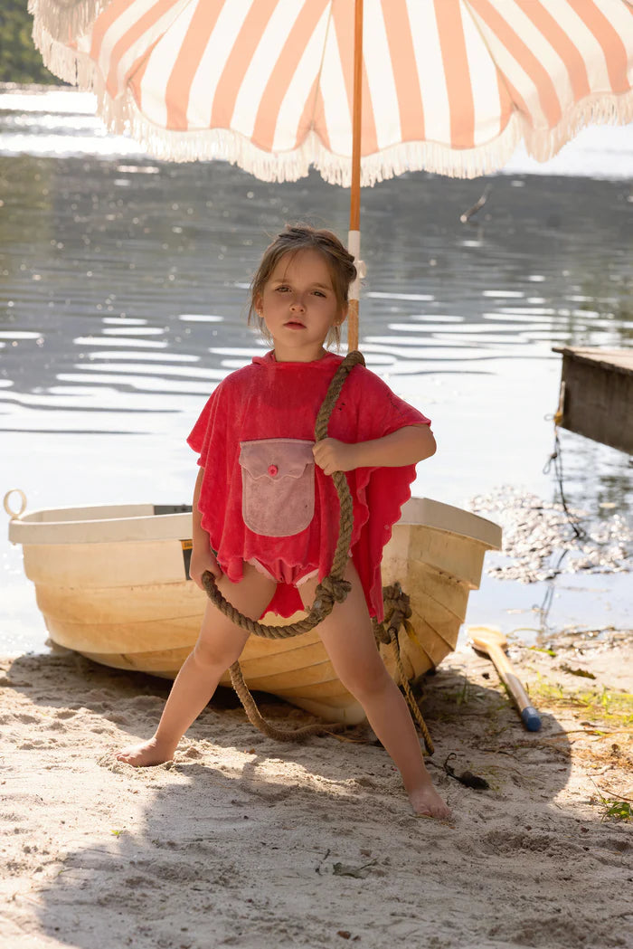 bathrobe scalloped edge terry poncho with pocket