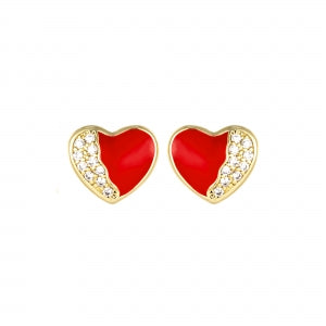earring heart cz enamel stud