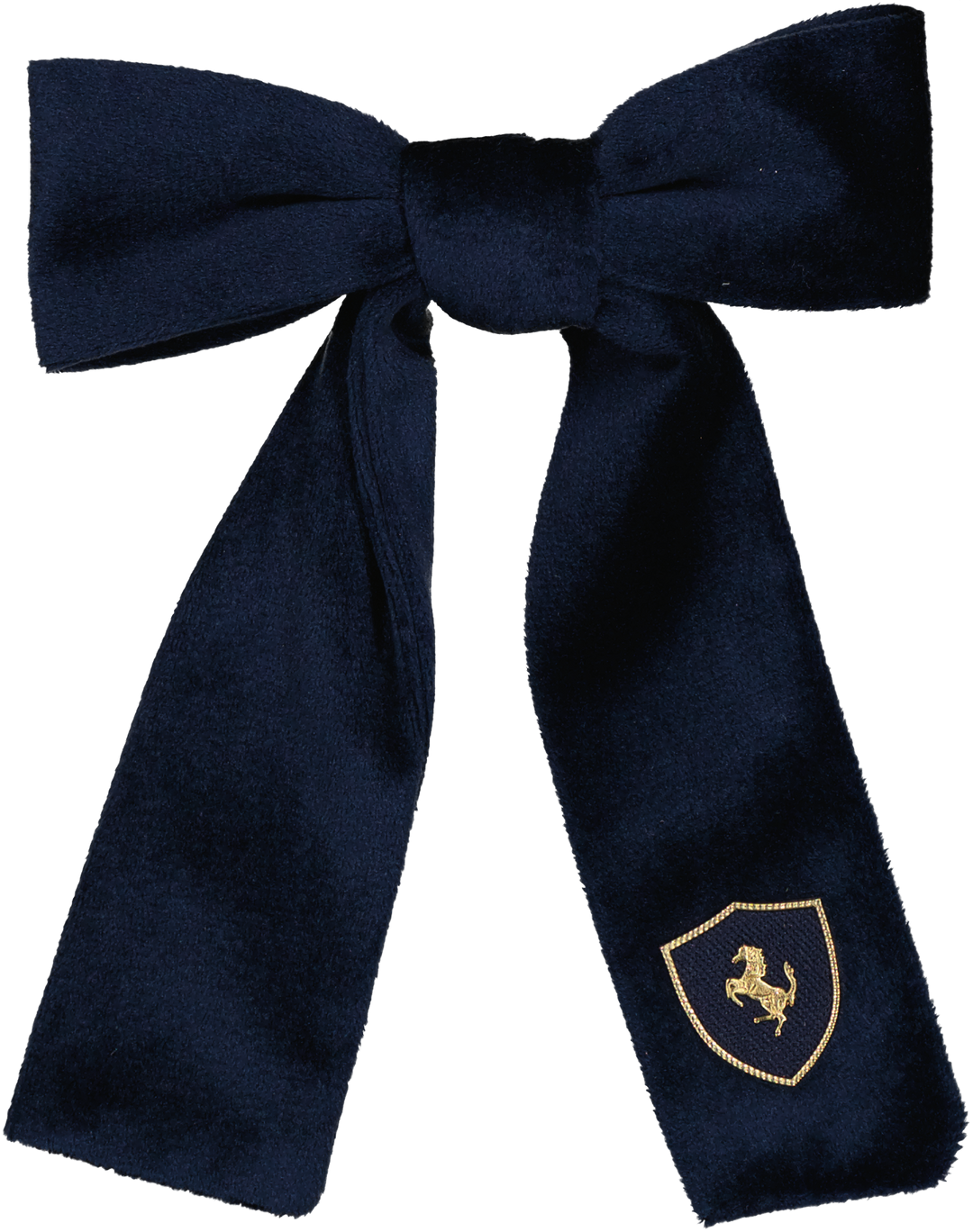 clip horse emblem velvet bow