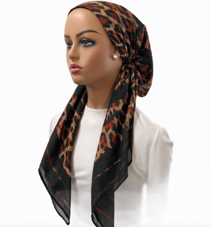 headscarf open leopard luxe
