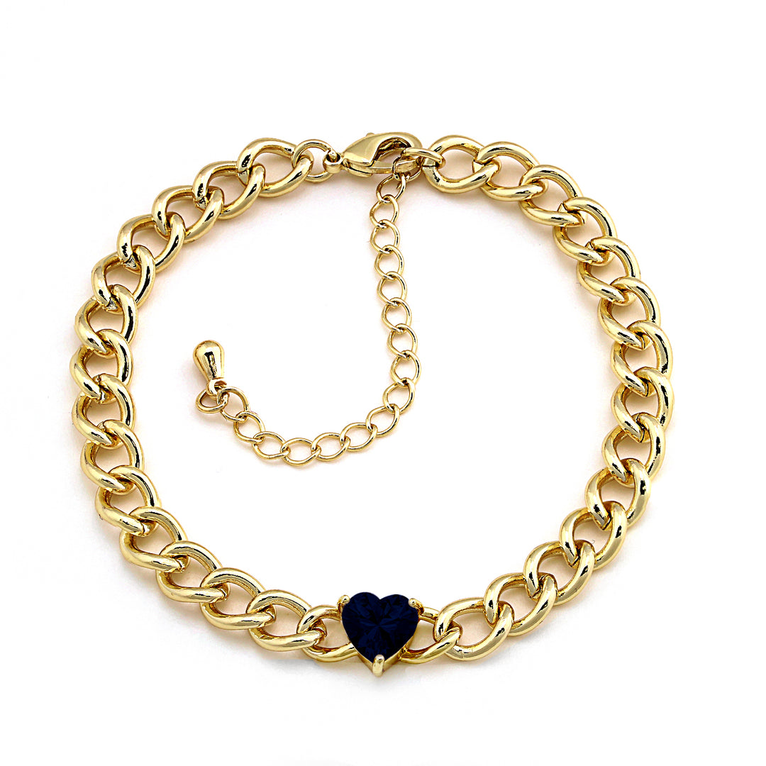 bracelet curb chain w heart stone