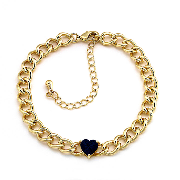 bracelet curb chain w heart stone