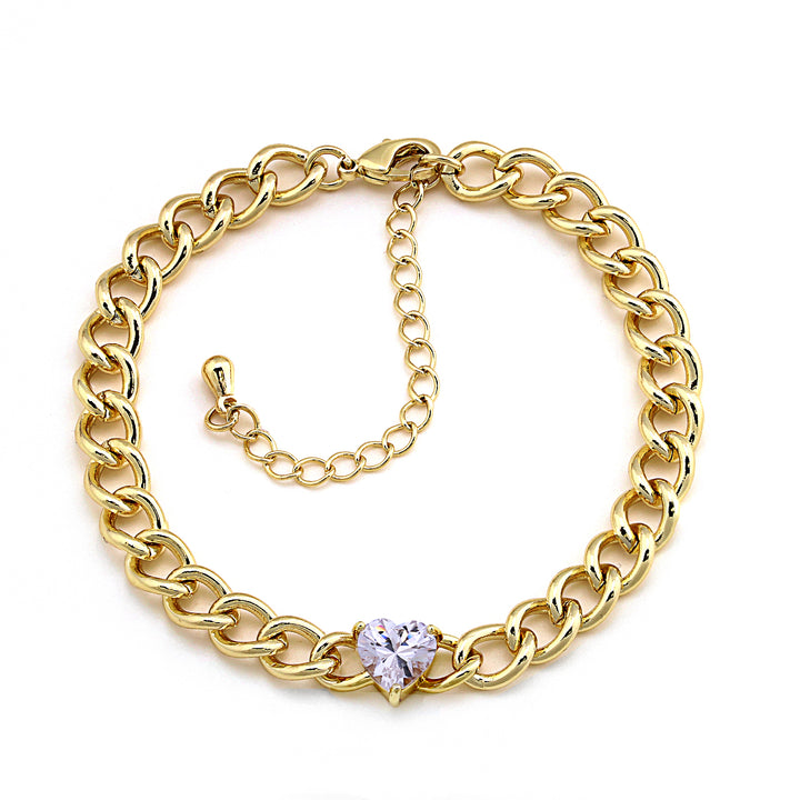 bracelet curb chain w heart stone