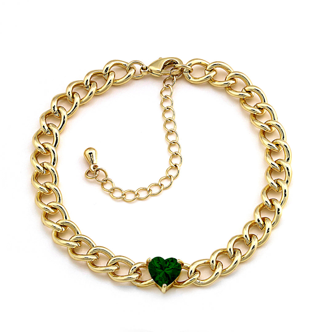 bracelet curb chain w heart stone