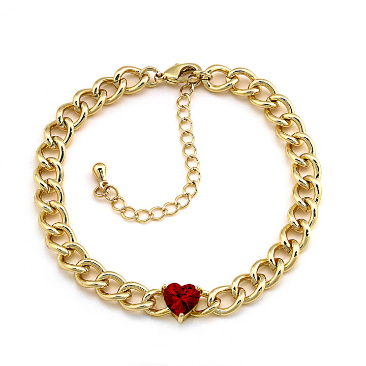 bracelet curb chain w heart stone