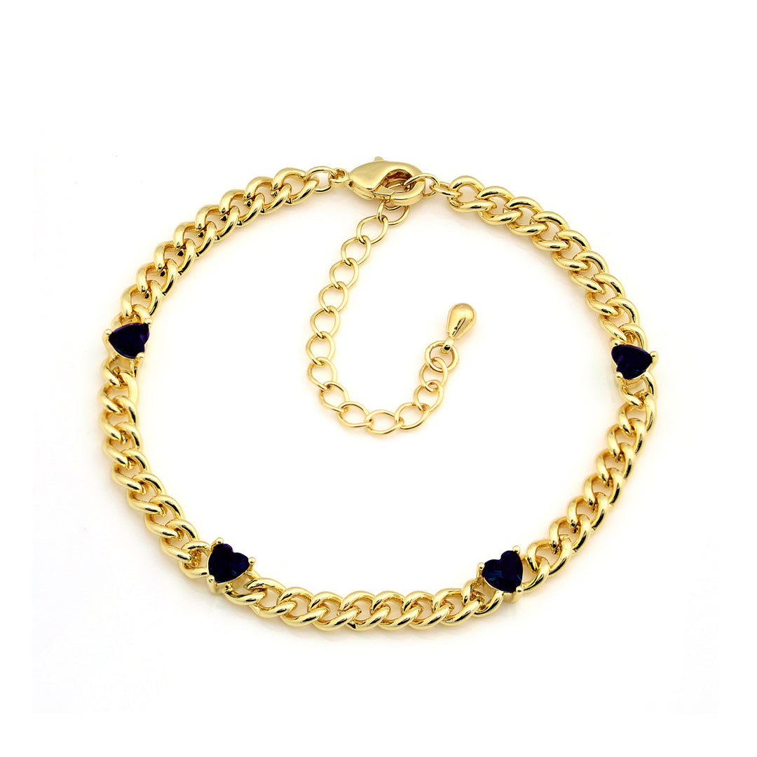 bracelet curb chain four heart stones