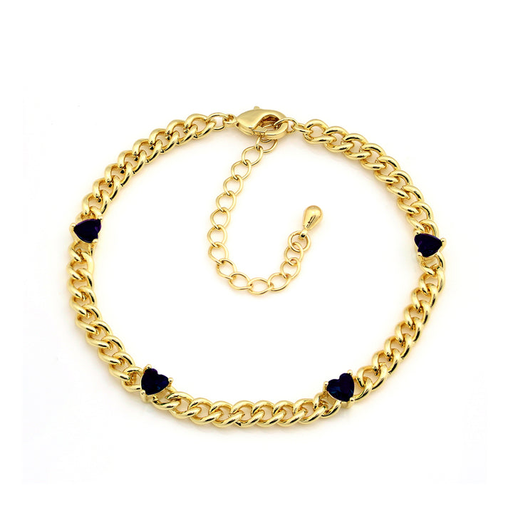 bracelet curb chain four heart stones