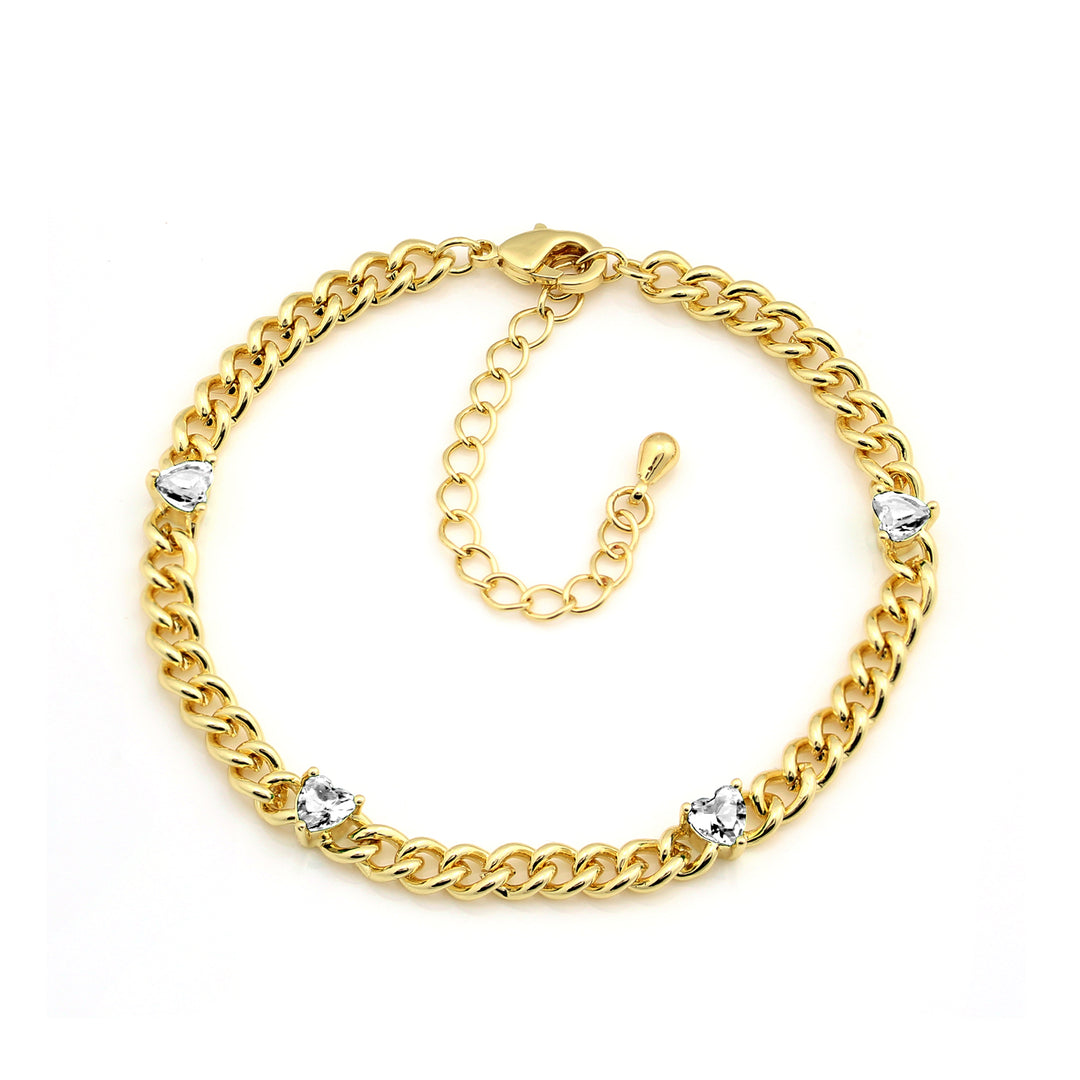 bracelet curb chain four heart stones
