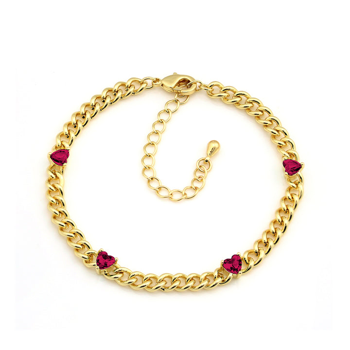 bracelet curb chain four heart stones