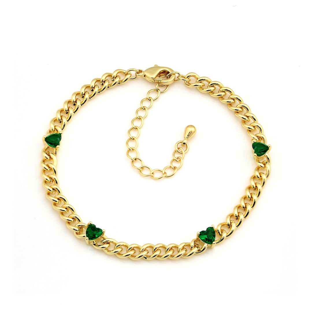bracelet curb chain four heart stones