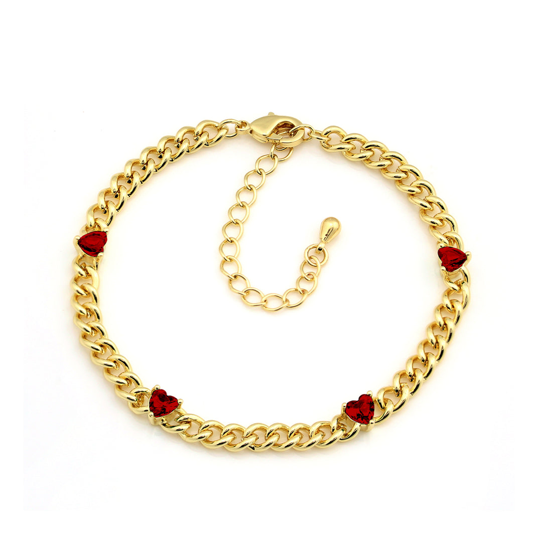 bracelet curb chain four heart stones