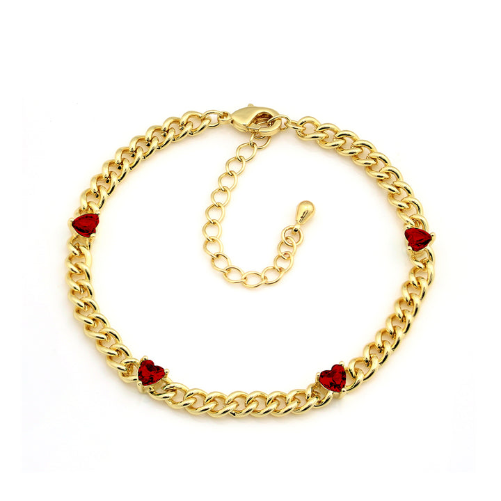 bracelet curb chain four heart stones