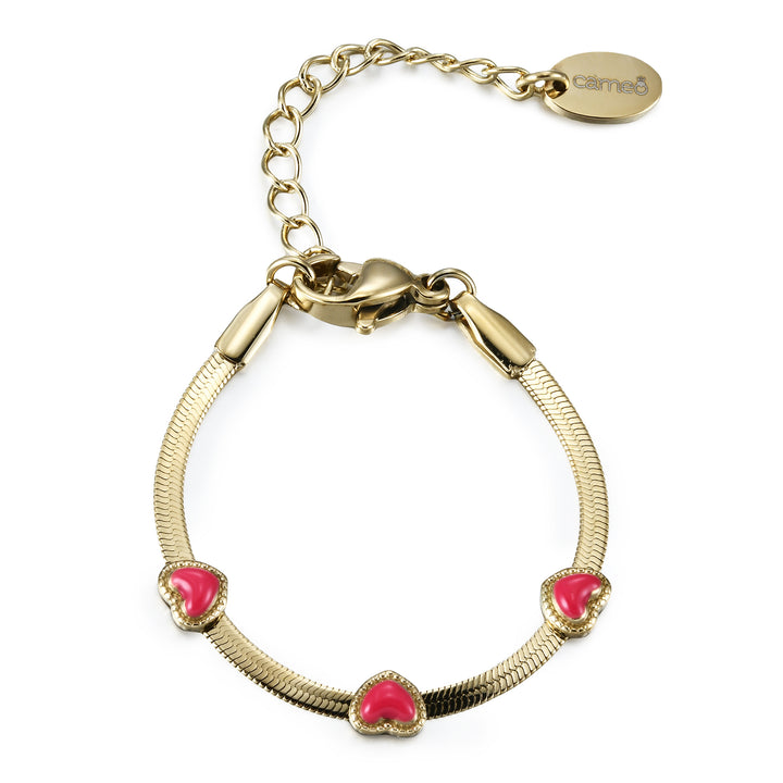 bracelet enamel puffed hearts on snake chain