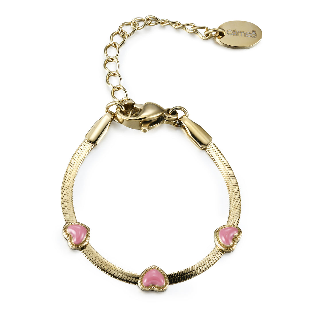 bracelet enamel puffed hearts on snake chain