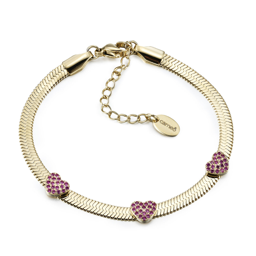 bracelet pave hearts on snake chain