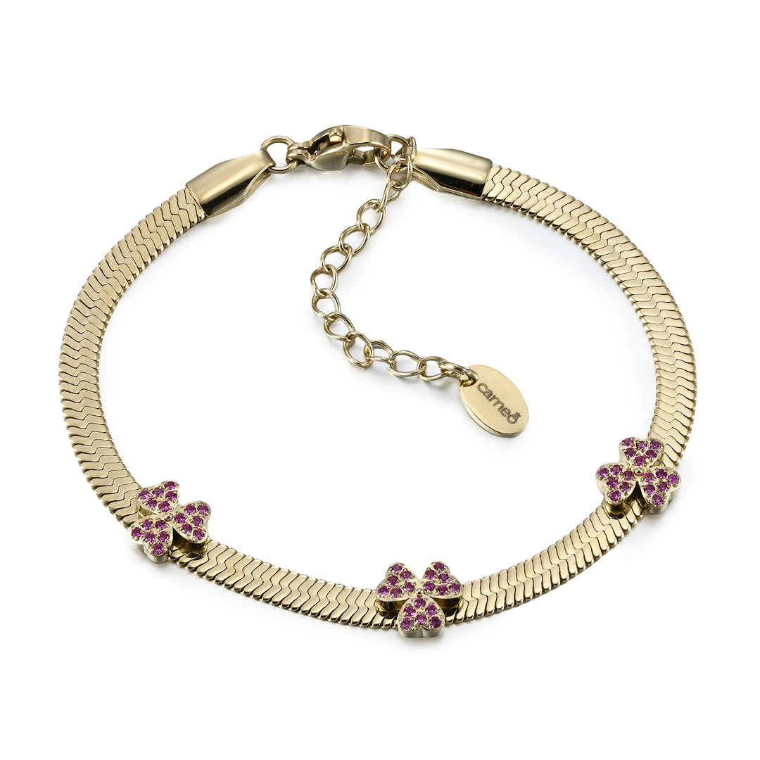 bracelet spaced petal clover on snake chain
