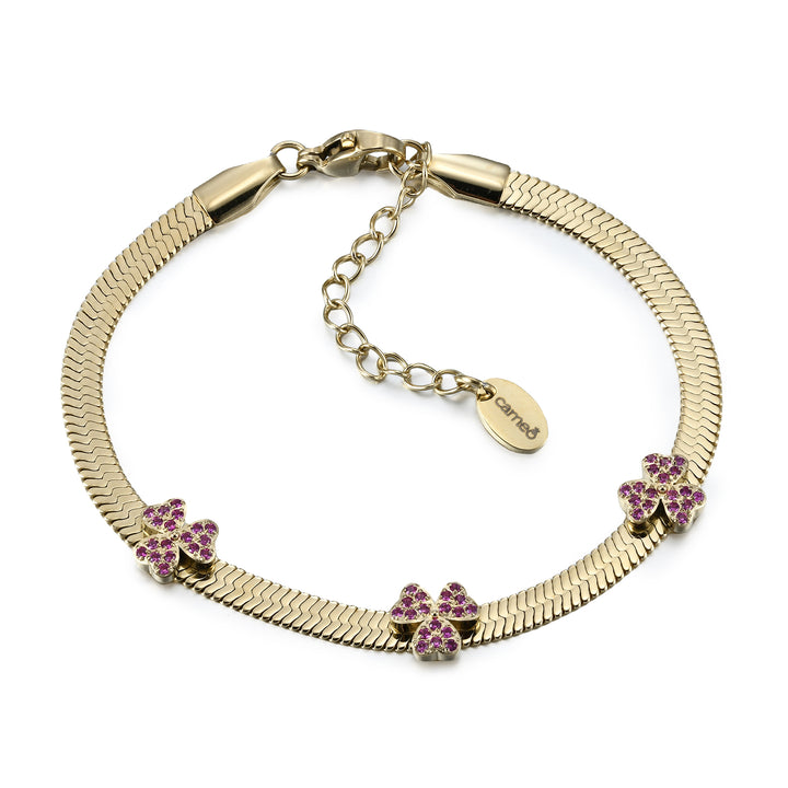 bracelet spaced petal clover on snake chain