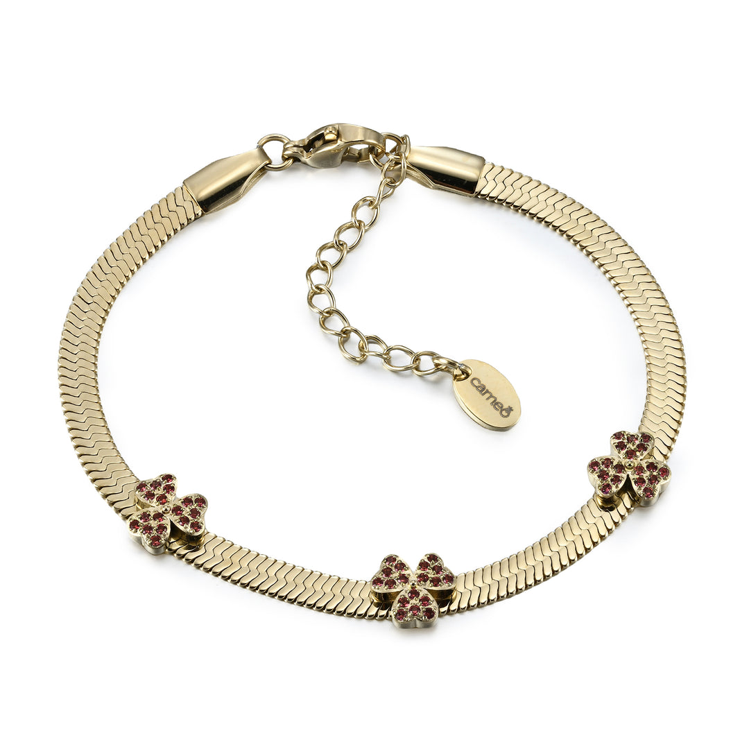 bracelet spaced petal clover on snake chain