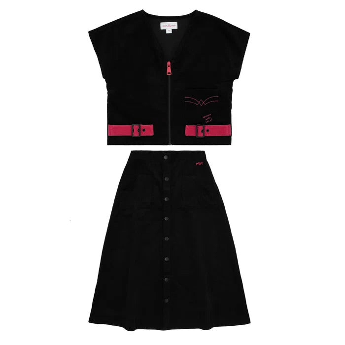 set outfit bold cord skirt with vest