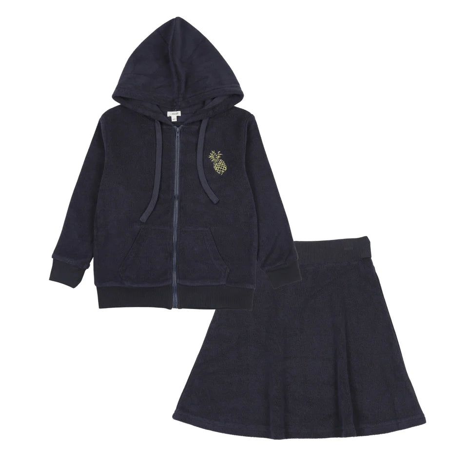 bathrobe 2 pc terry detail zip up and skirt