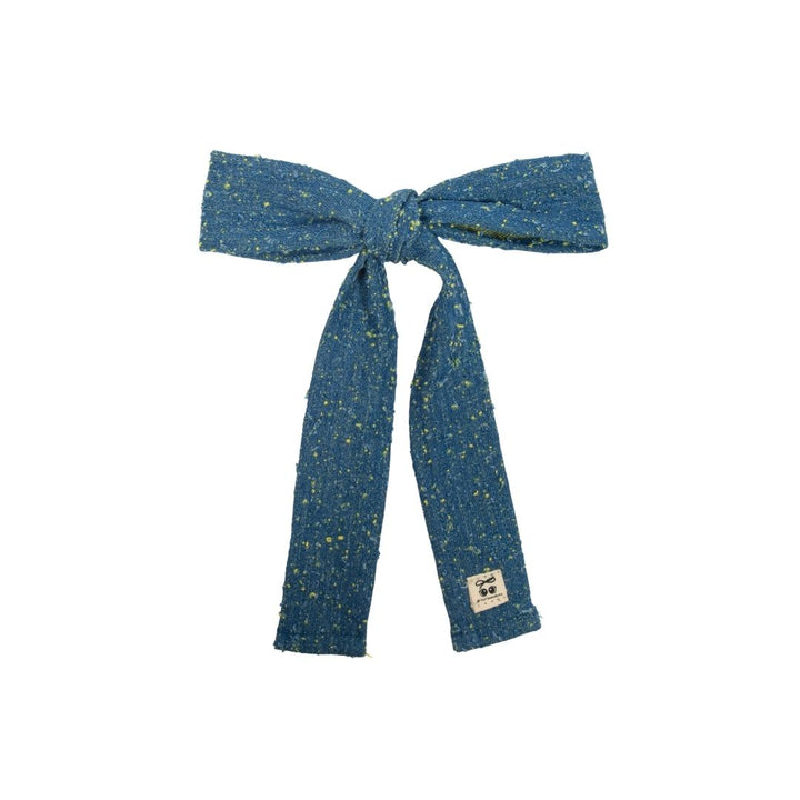 clip fray denim long bow