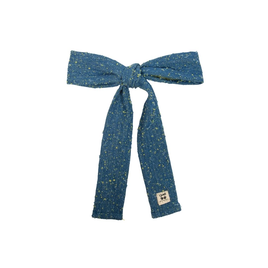 clip fray denim long bow