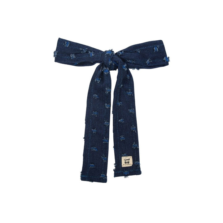 clip fray denim long bow