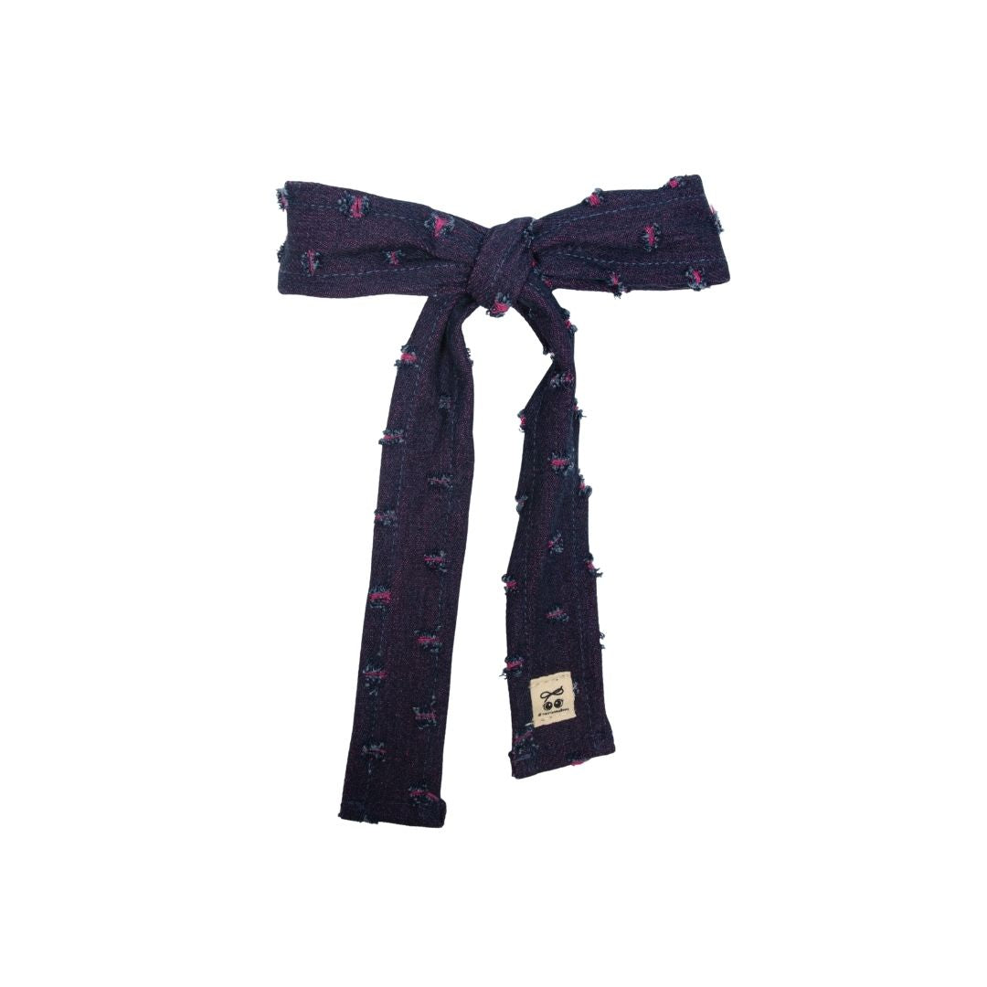 clip fray denim long bow