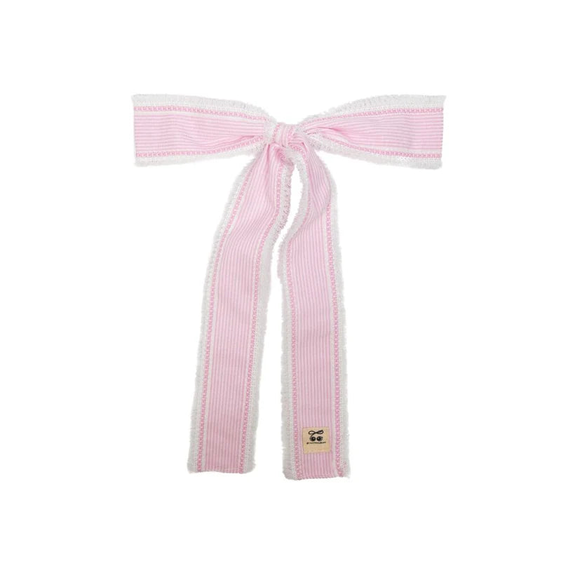 clip pin stripe and gingham with edge long bow