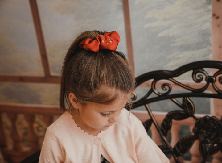 pony scrunchie satin with rose embroidery