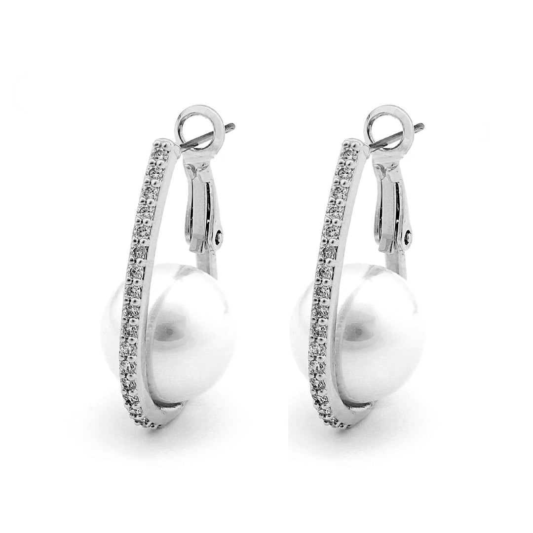 earring single cz band on pearl huggie