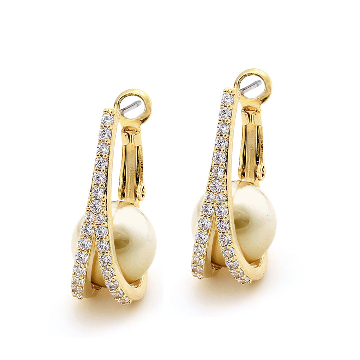 earring split cz band on pearl huggie