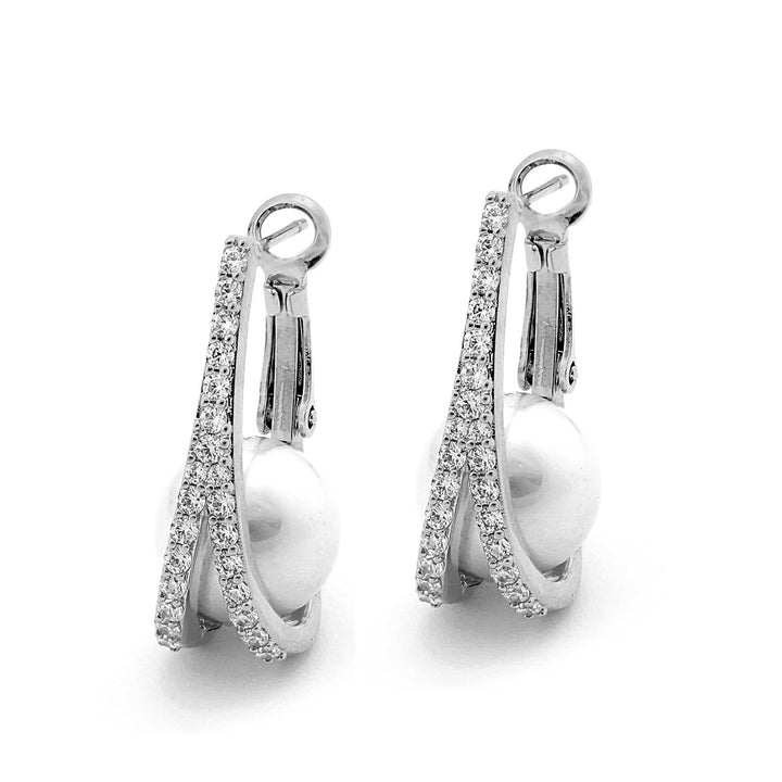 earring split cz band on pearl huggie