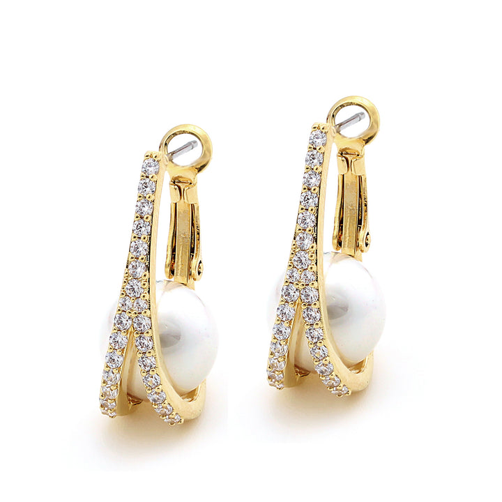earring split cz band on pearl huggie