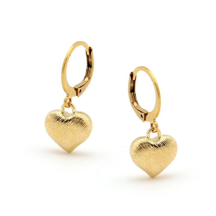 earring huggie line brushed gold puff heart