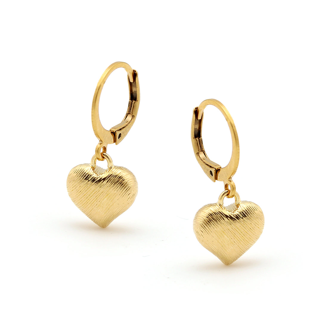 earring leverback brushed gold puffed heart