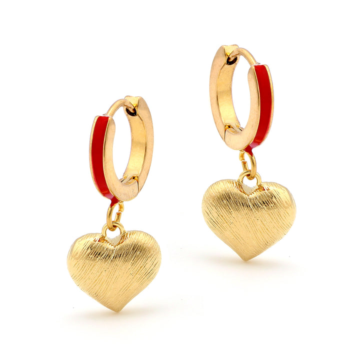 earring leverback brushed gold puffed heart