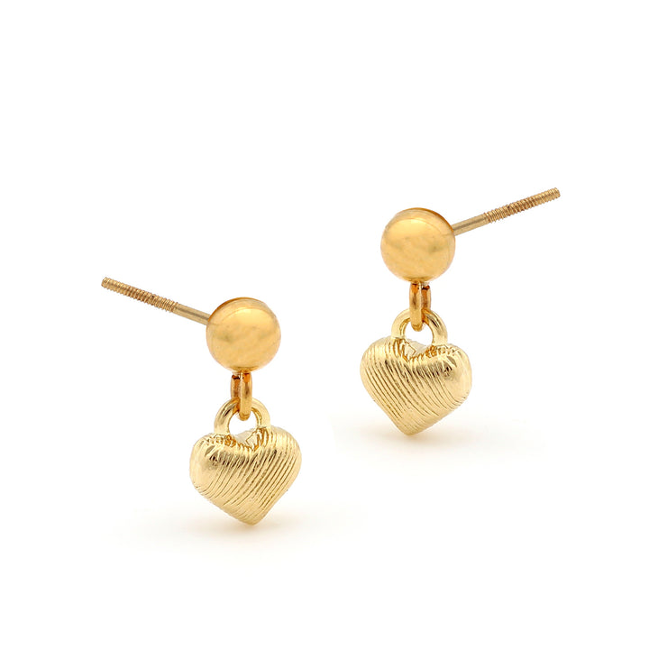 earring ball top brushed gold puff heart
