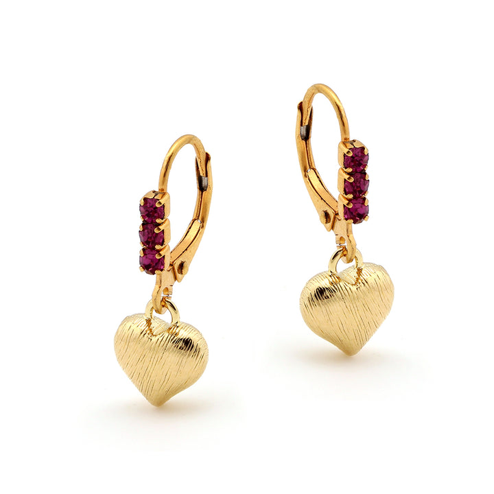 earring huggie line brushed gold puff heart