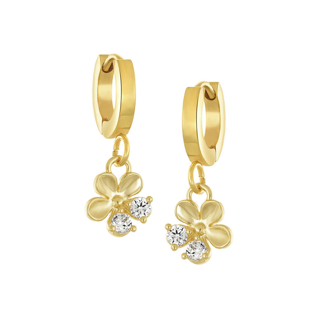earring huggie two stone mini flower