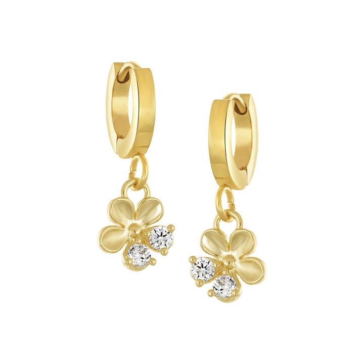earring huggie two stone mini flower